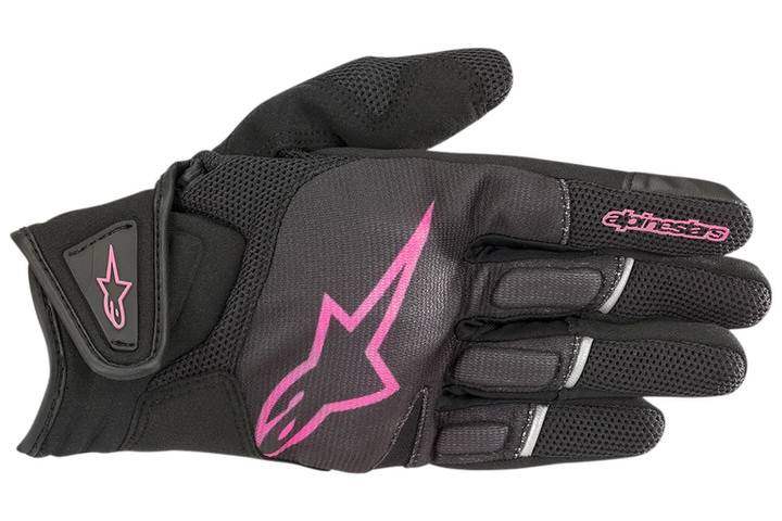 Lightweight motorcycle gloves in black and pink