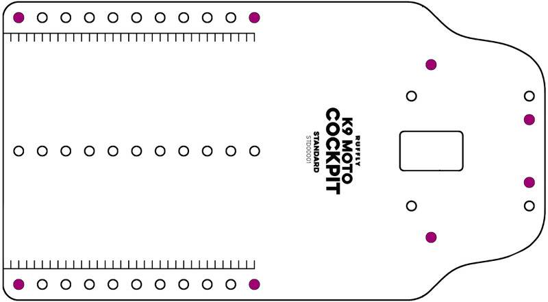 Top view of simple schematic of mounting baseplate with bolt hole connection points in pink