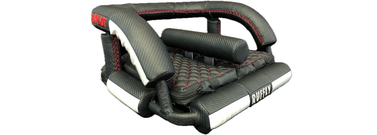 Front-side view of motorcycle dog carrier for 2 small dogs side by side