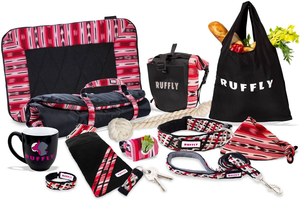 Assorted dog gear and personal accessories in stunning red and black