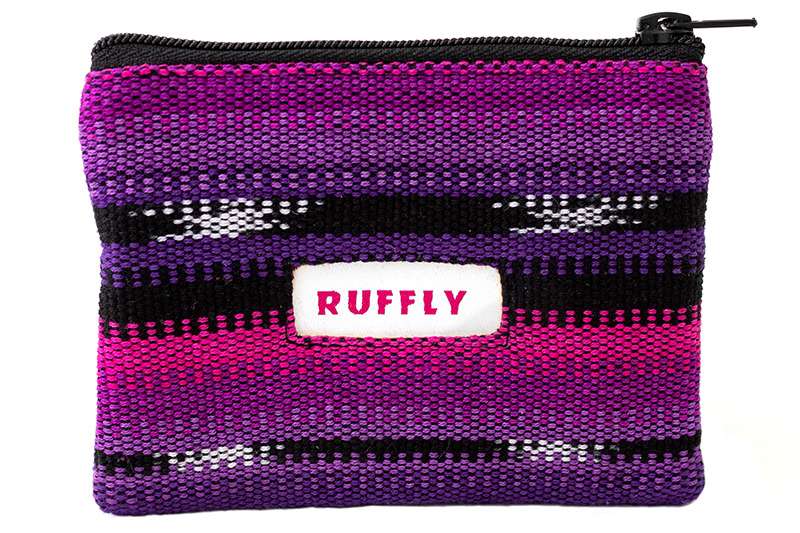 Northern-Lights-Collar-in-Large-Huckleberry-Purple Leather-free minimalist wallet made from handwoven fabric with two zippered compartments
