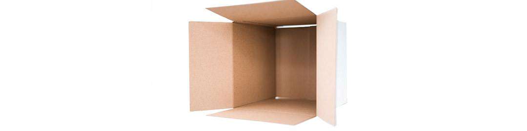 Empty cardboard box lays on it sides